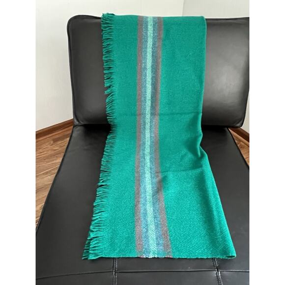 VTG Avoca Handweavers Green Stripe Woven 100% Wool Throw Blanket Shawl 54" x 36" - Picture 2 of 7